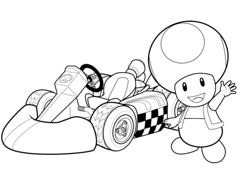 Toad In Mario Kart Wii Coloring Page